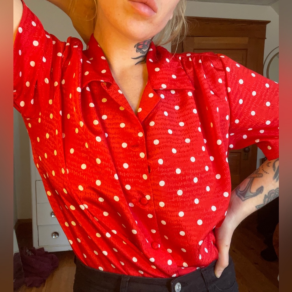 Red satin button up